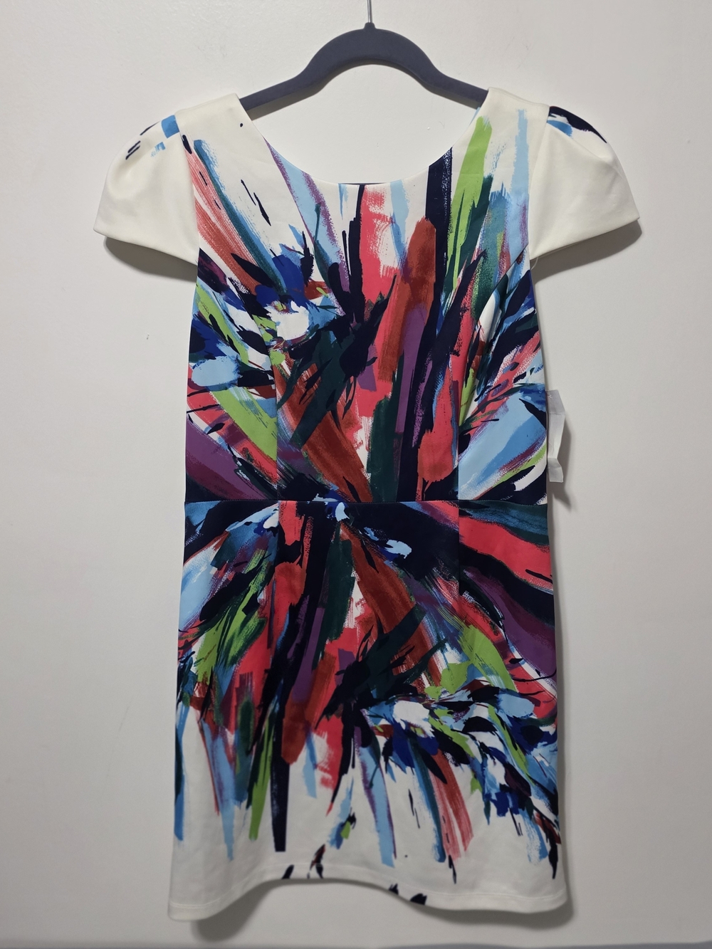 Abstract Brushstroke Cap-Sleeve Mini Dress - White Multi